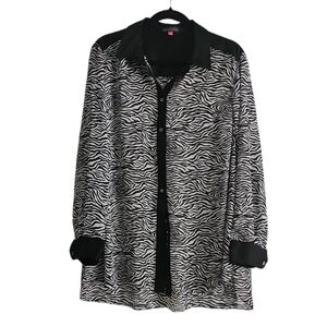 Vince Camuto Women's Zebra Print Long Sleeve Button Down Shirt